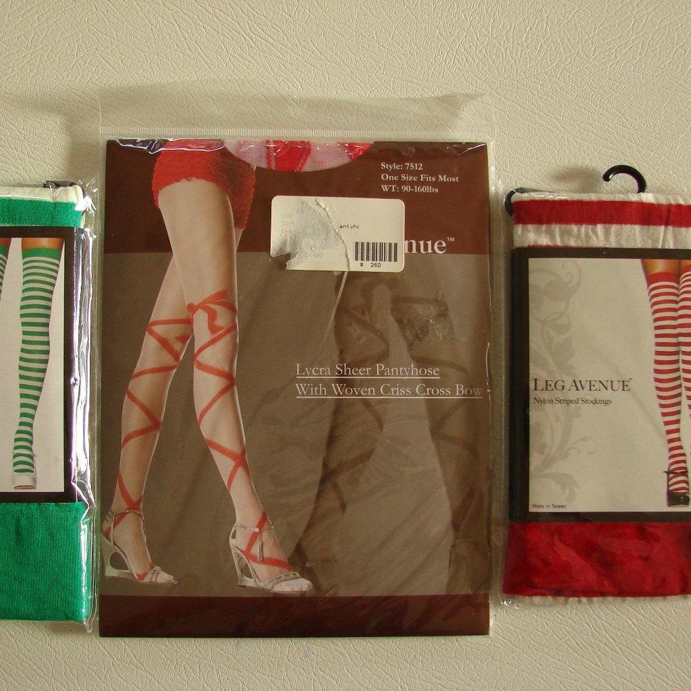 3 PK Red Bow /Green Stripe / Red Stripe Hose NWT Holiday Christmas Stockings